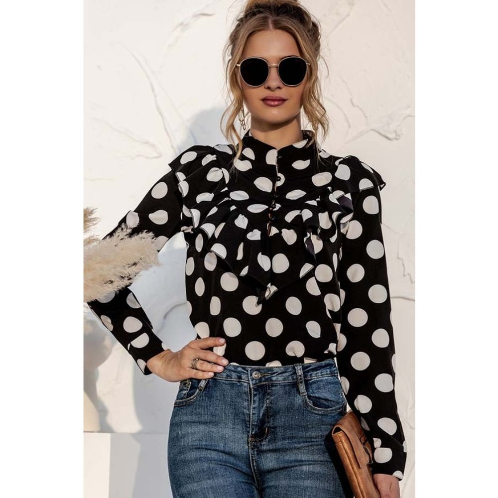 Mock Neckline Flouncing Blouse